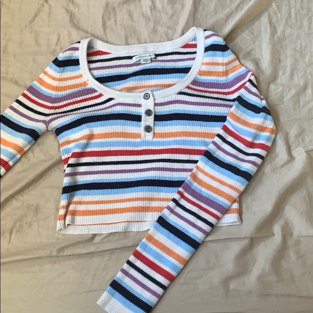 Multicolour striped long sleeve cropped sweater